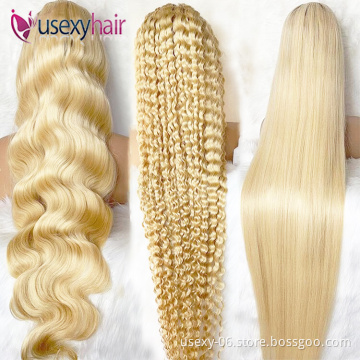 Wholesale bundle 613 hd lace wigs vendor virgin brazilian hair blonde lace front wig human hair 613 deep wave frontal wig